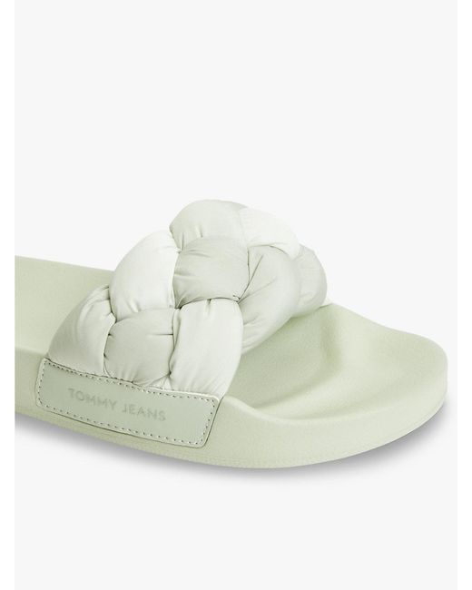 Tommy Hilfiger White Embossed Braided Strap Slides