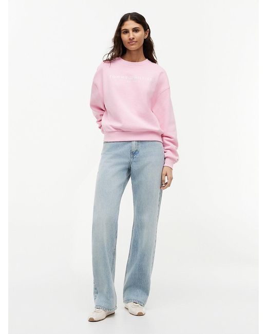 Tommy Hilfiger Pink Logo Relaxed Fleece Sweatshirt