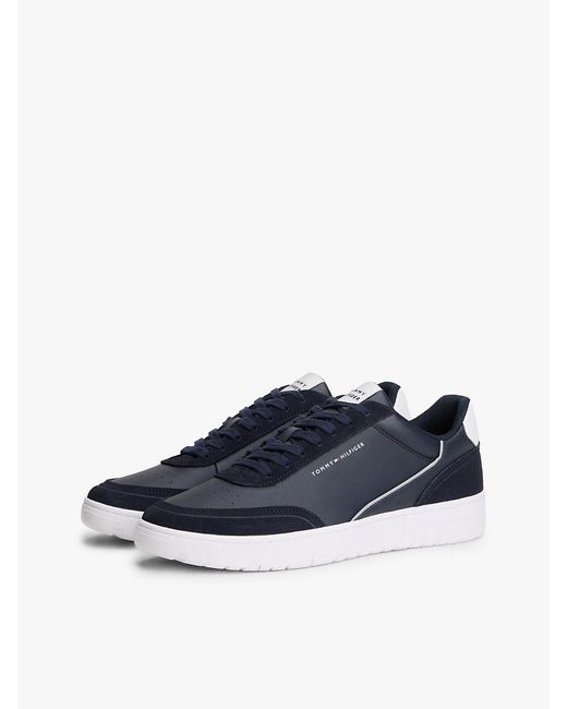 Tommy Hilfiger Blue Mixed Texture Leather Basketball Trainers for men