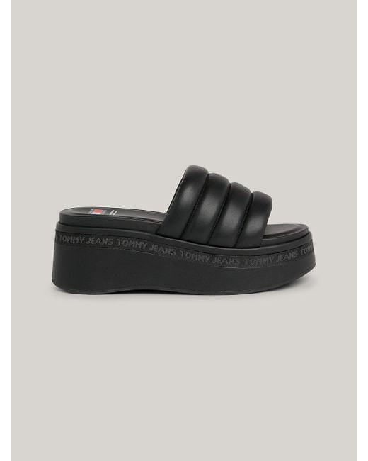 Tommy Hilfiger Black Logo Wedge Platform Sandals