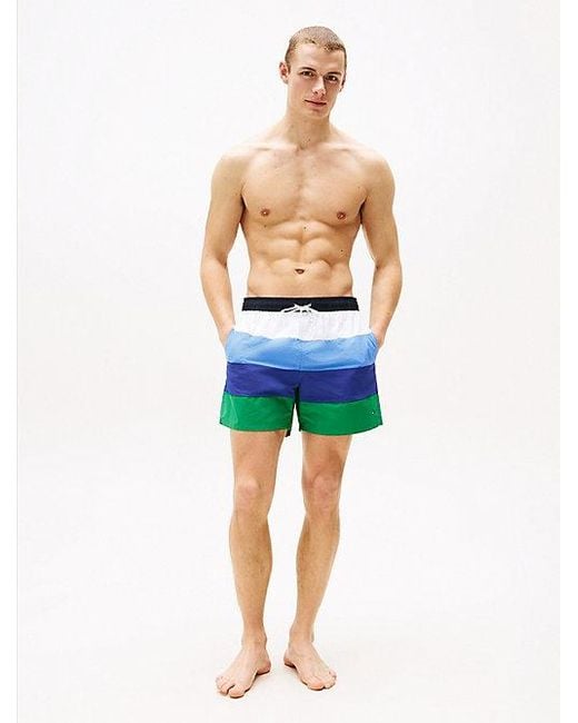 Tommy Hilfiger Medium Lange Zwemshort Met Streep in het Blue voor heren