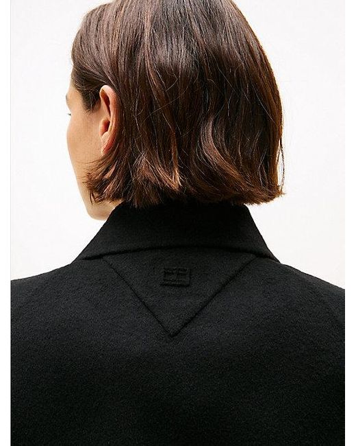 Tommy Hilfiger Curve Lange Jas Van Dubbelzijdige Wolmix in het Black