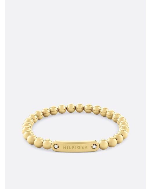 Tommy Hilfiger Metallic Gold-plated Bead Logo Bracelet