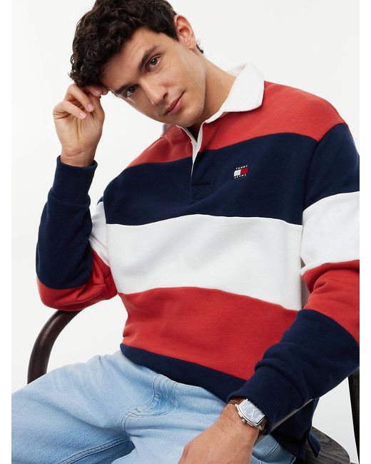 Tommy Hilfiger S Striped Medium Weight Rugby Polo With Embroidered Logo for men