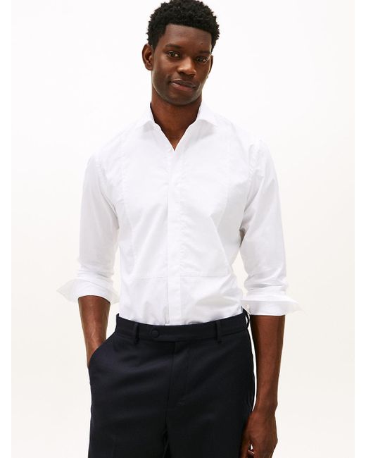 Tommy Hilfiger White Smart Casual Regular Fit Tuxedo Shirt for men