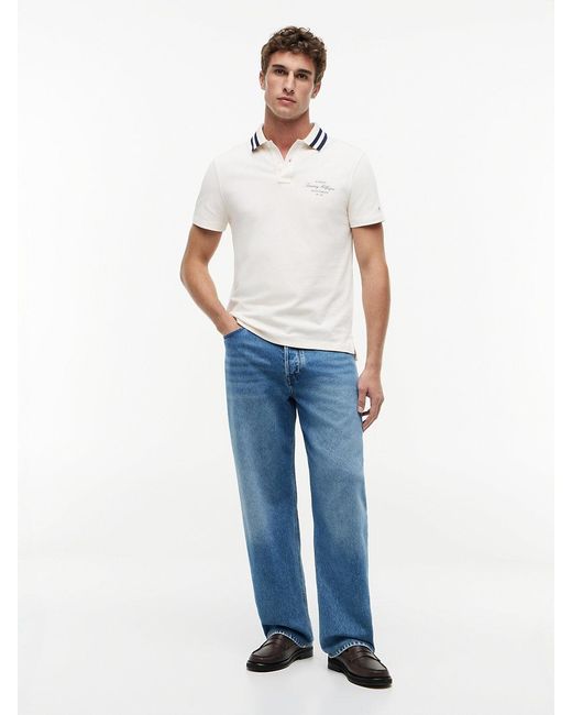 Tommy Hilfiger White Regular Fit Tipped Collar Jersey Polo Shirt for men