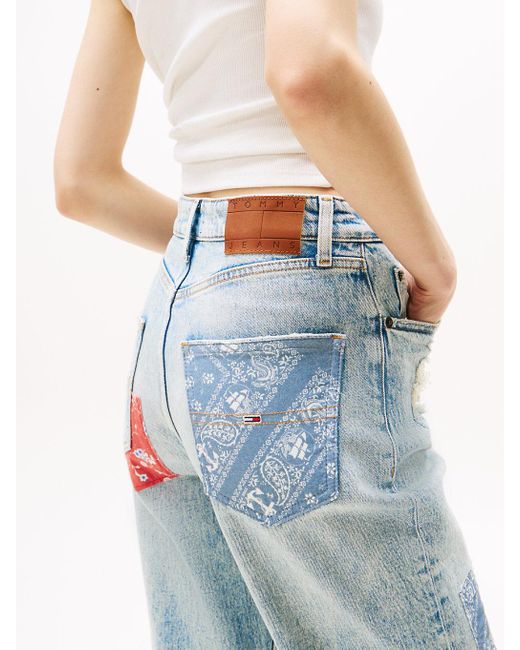 Jeans Straight Fit Aderente A Vita Alta Con Patchwork di Tommy Hilfiger in Blue