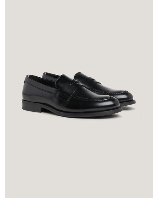 Tommy Hilfiger Black Stitched Patent Leather Loafers for men