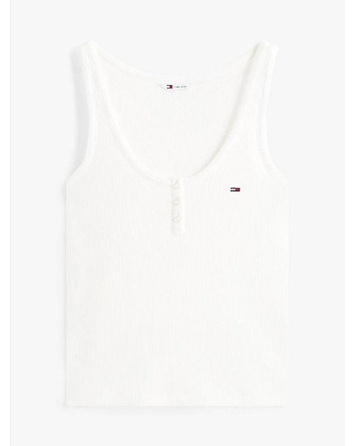 Tommy Hilfiger Wafelgebreide Slim Fit Henley-Tanktop in het White