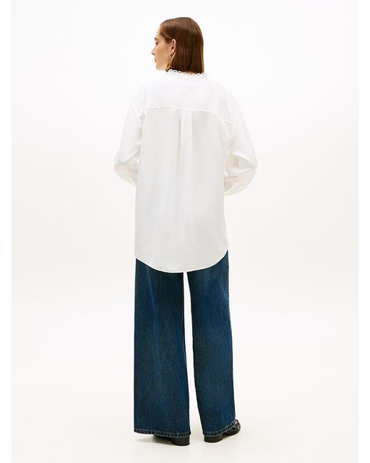 Tommy Hilfiger White Oversized Fit Lace Trim Shirt With Linen
