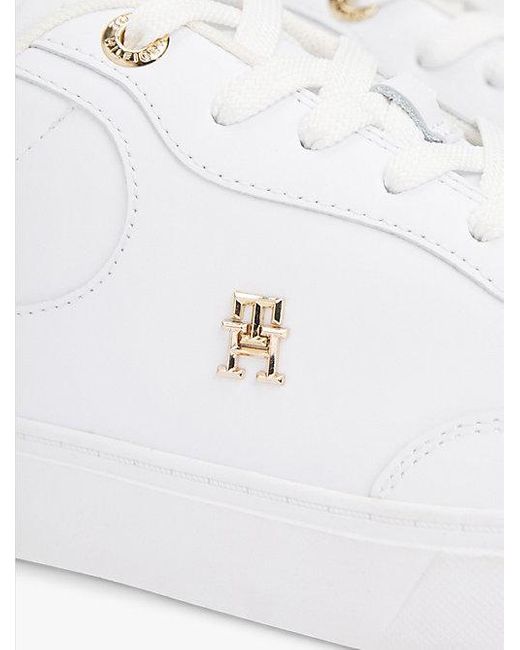 Tommy Hilfiger Leren Court Sneaker Met Th-Monogram in het White
