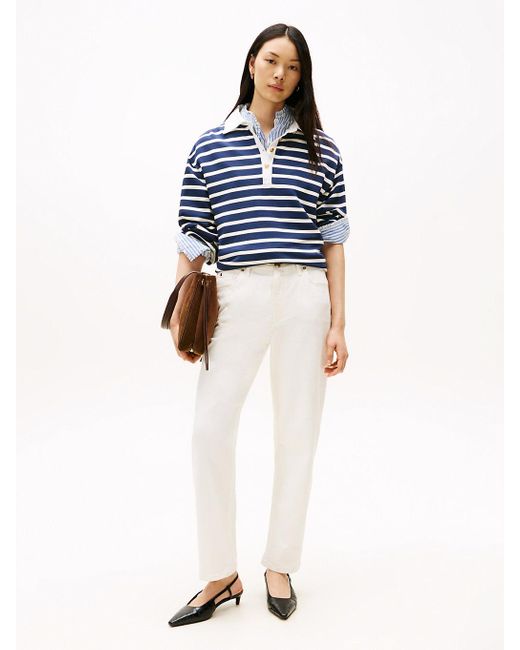Felpa Rugby Relaxed Fit Con Bottoni Dorati di Tommy Hilfiger in Blue