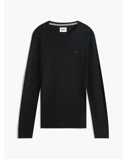 Tommy Hilfiger Black Toy Jean Origina Ribbed Organic Cotton Ong Eeve T-hirt Back An for men