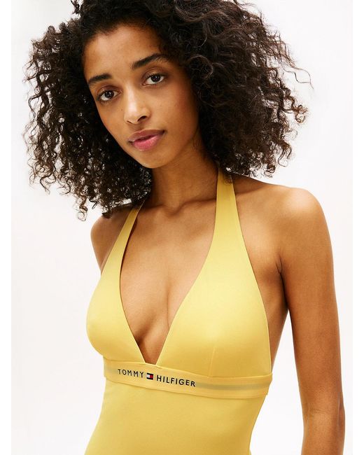 Tommy Hilfiger Yellow Original Logo Halterneck Swimsuit