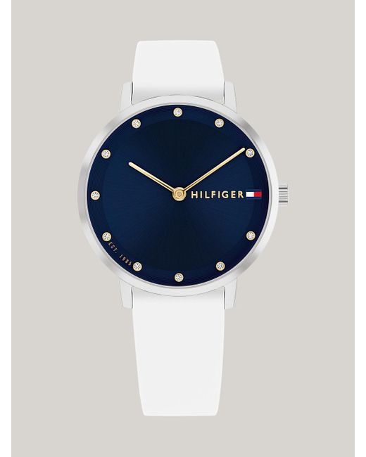 Tommy Hilfiger Blue Navy Dial Crystal-embellished Silicone Strap Watch