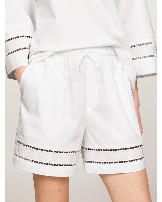 Tommy Hilfiger White Th Monogram Broderie Anglaise Relaxed Shorts