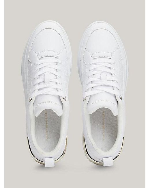 Tommy Hilfiger White Court-Sneaker aus Leder mit TH-Monogrammen