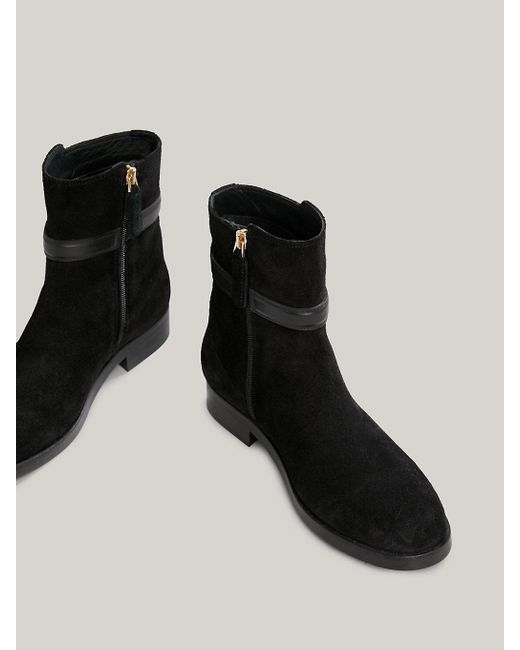 Tommy Hilfiger Black Elevated Essential Suede Strap Ankle Boots