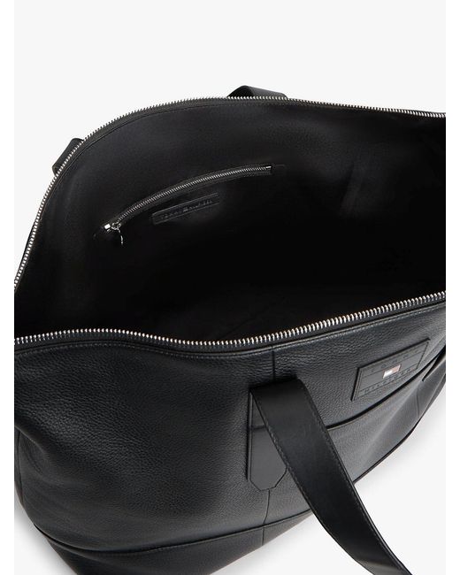 Tommy Hilfiger Black Pebble Grain Leather Crossbody Duffel Bag for men