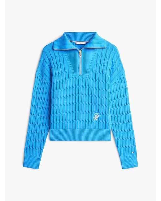 Pull Décontracté Zippé En Maille Torsadée Tommy Hilfiger en coloris Blue