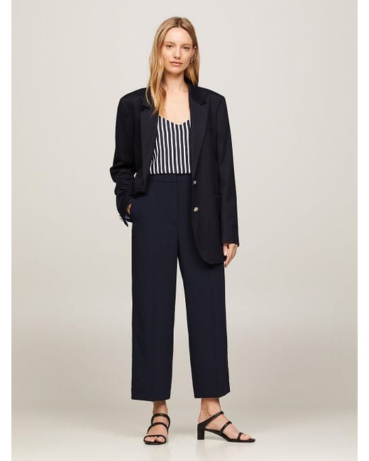 Tommy Hilfiger Blue Twill Wide Leg Cropped Trousers