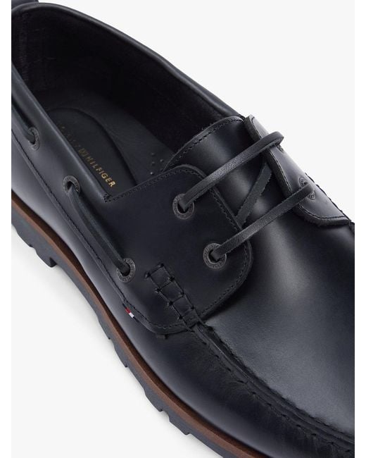 Tommy Hilfiger Blue Leather Cleat Lightweight Boat Shoes for men