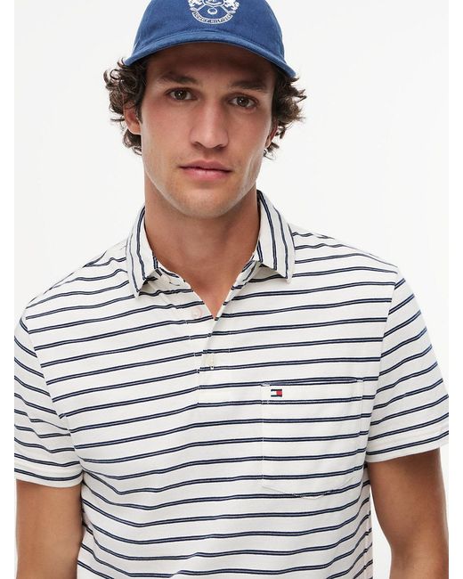 Tommy Hilfiger White Regular Fit Stripe Jersey Polo Shirt for men