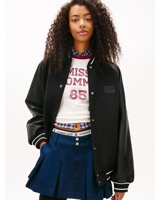 Tommy Hilfiger Gray Relaxed Varsity Jacket With Wool