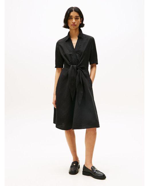 Tommy Hilfiger Black Relaxed Midi Linen Blend Shirt Dress