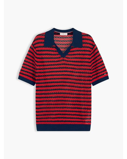 Tommy Hilfiger Red Pointelle Relaxed Short Sleeve Polo Jumper