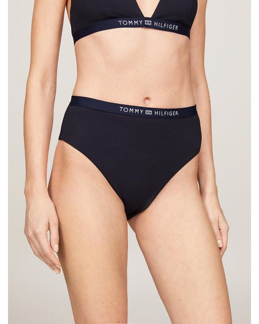 Tommy Hilfiger Blue Tonal Logo High Rise Cheeky Bikini Bottoms