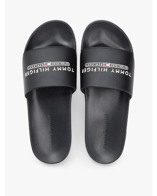 Tommy Hilfiger White Logo Embroidery Pool Slides for men