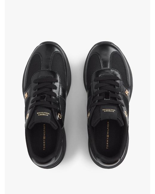 Tommy Hilfiger Black Th Monogram Mixed Texture Leather Trainers