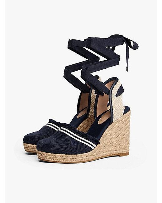 Tommy Hilfiger Canvas Espadrille Met Sleehak En Franjes in het Blue