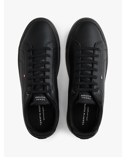Tommy Hilfiger Black Hilfiger Icon Leather Court Trainers for men