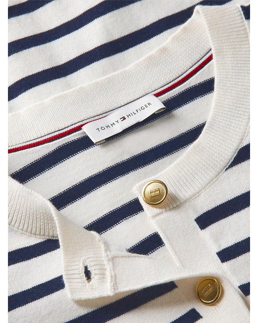 Tommy Hilfiger White Fine Knit Jersey Crew Neck Cardigan