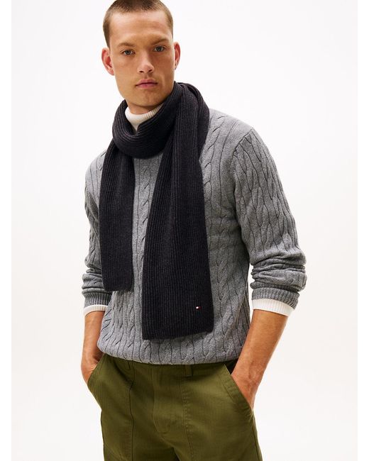 Tommy Hilfiger Gray Hilfiger Flag Scarf With Cashmere for men