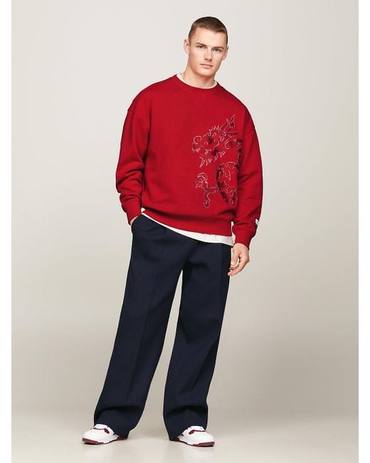 Tommy Hilfiger Red Tommy X Clot Dual Gender Dragon Motif Sweatshirt for men