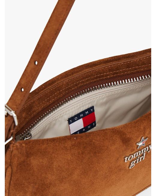 Tommy Hilfiger Brown Tommy Girl Logo Suede Shoulder Bag