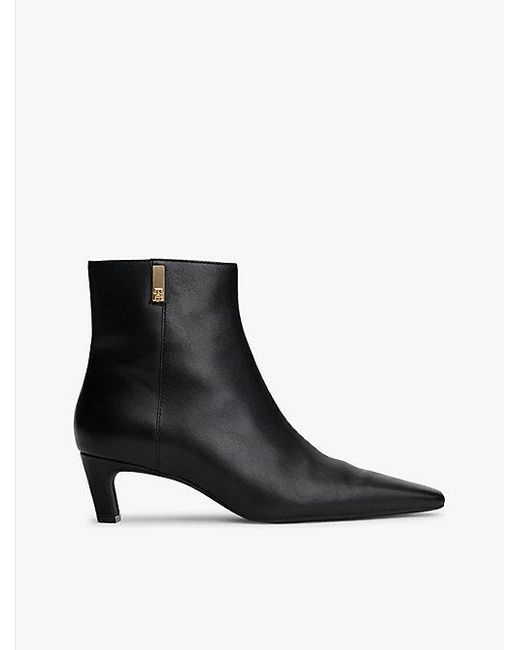 Tommy Hilfiger Black Leder-Stiefelette Mit Square Toe Und Kitten Heel