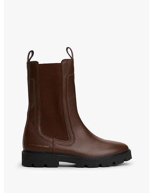 Tommy Hilfiger Halfhoge Chelsea Boot Van Leer Met Profiel in het Brown