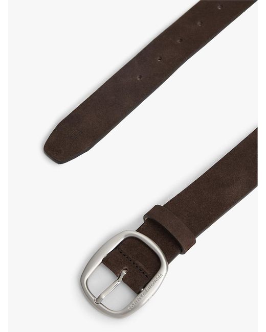 Tommy Hilfiger Brown Oval Buckle Debossed Suede Belt for men