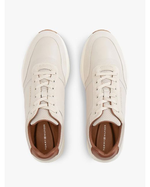 Tommy Hilfiger White Suede Mixed Texture Trainers for men
