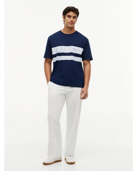 Tommy Hilfiger Blue Logo Colour-Blocked Relaxed T-Shirt for men