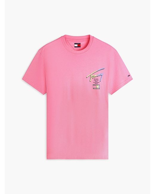 Tommy Hilfiger Pink Signature Logo Crew Neck T-Shirt for men