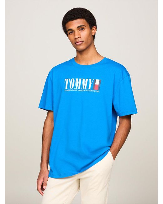 Tommy Hilfiger Blue Tommy Flag Logo Crew Neck T-shirt for men