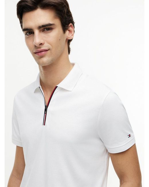 Tommy Hilfiger White Regular Fit Fluid Cotton Polo Shirt for men