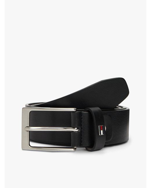 Tommy Hilfiger Black Rectangular Buckle Adjustable Leather Belt for men