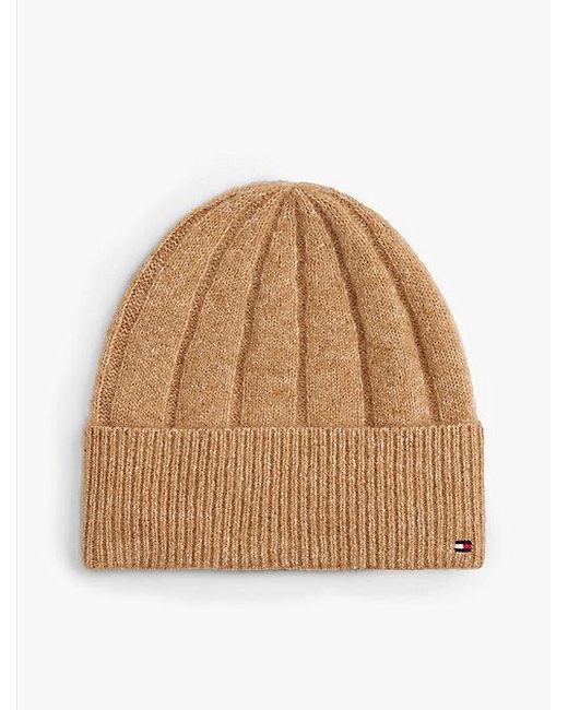 Gorro Suave Con Logo Y Mezcla De Lana Tommy Hilfiger de color Natural