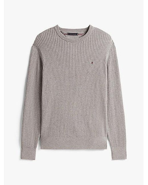 Tommy Hilfiger Ribgebreide Trui Met Ronde Hals En Kasjmier in het Gray voor heren